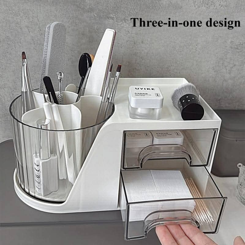 Makeup Organizer Cosmetic Storage Box with 360 Roatating Makeup Organizer