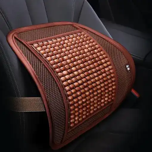 Wooden Bead Back Massage Waist Cushion – Breathable Lumbar Support for Car Seat, Office Chair & Home Use