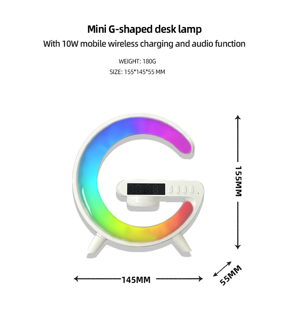 5IN1 Smart wireless Charger Table Lamp Bluetooth Speaker Alarm Clock RGB Colorful Atmosphere Lights